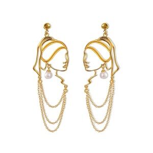 Face Earrings Abstract Design 14k Gold Plated